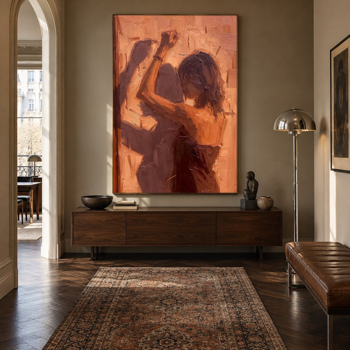 Copper Light Waltz - interior setting 6 - expressive contemporary art painting