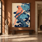 Coral Bird Blue Bough - interior setting 8 - expressive contemporary art painting