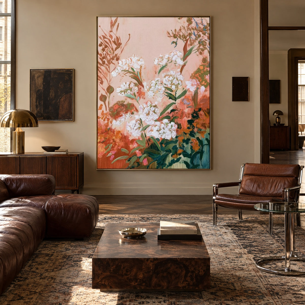 Coral Garden Refrain - front-view living-room hero - expressive contemporary art painting