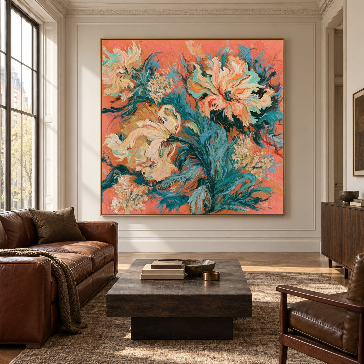Coral Petal Current - interior setting 3 - expressive contemporary art painting