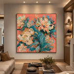 Coral Petal Current - interior setting 4 - expressive contemporary art painting