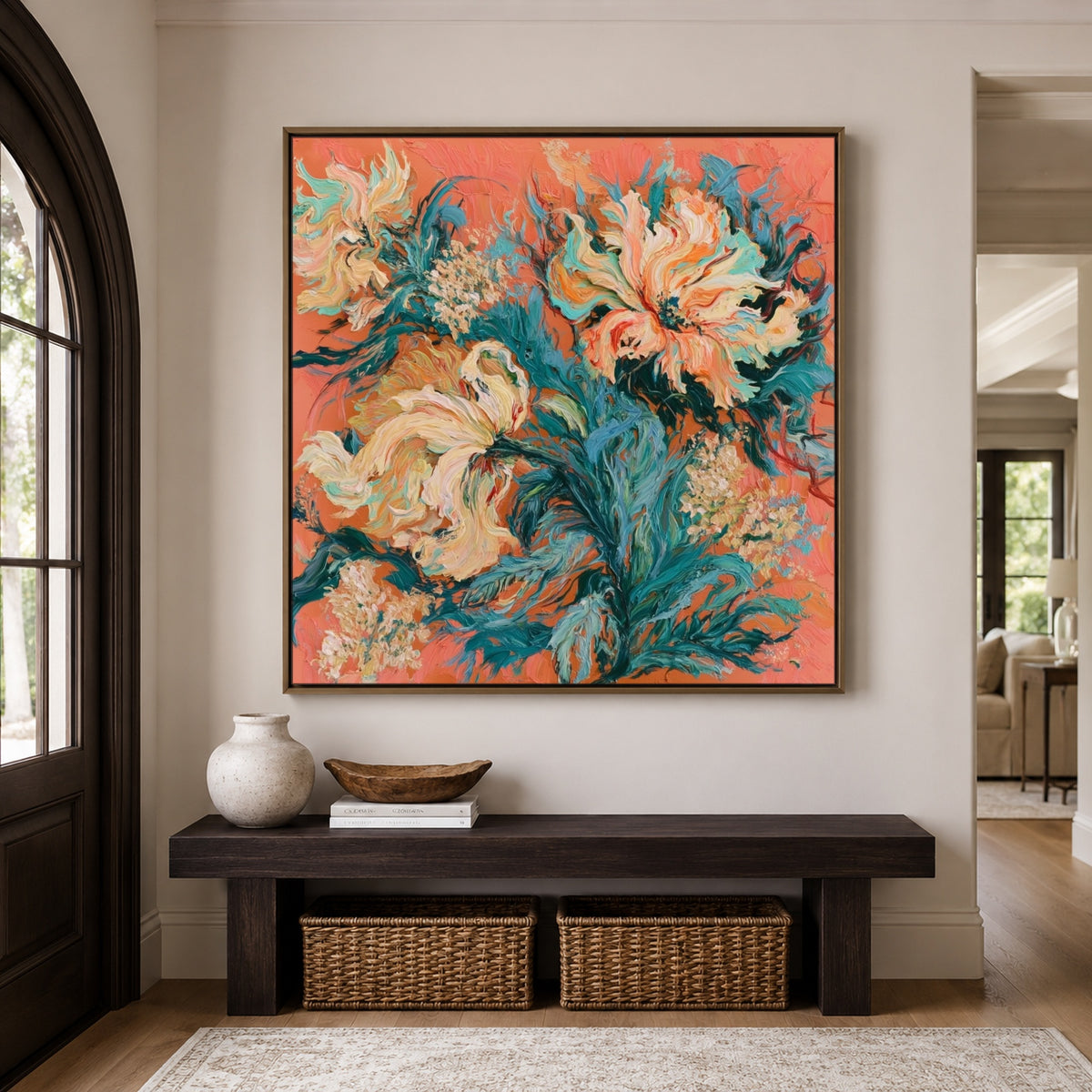Coral Petal Current - interior setting 5 - expressive contemporary art painting