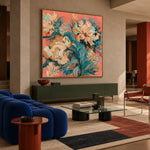 Coral Petal Current - interior setting 6 - expressive contemporary art painting