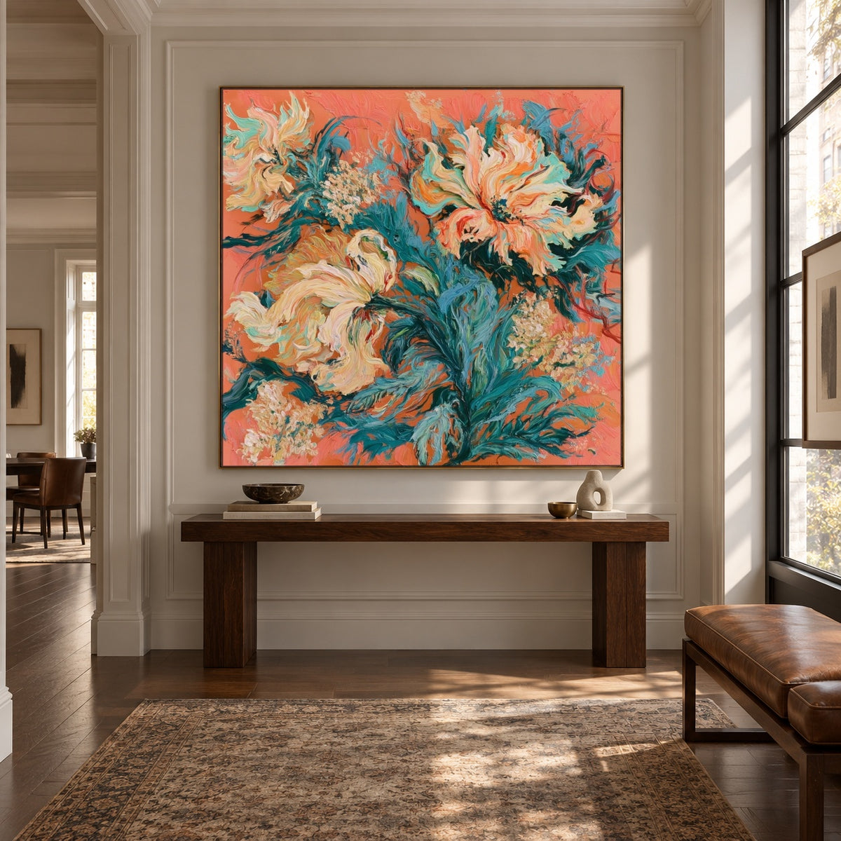 Coral Petal Current - interior setting 7 - expressive contemporary art painting