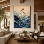 Crane Above Curling Waves - interior setting 3 - expressive contemporary art painting