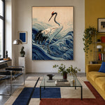 Crane Above Curling Waves - interior setting 4 - expressive contemporary art painting