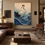 Crane Above Curling Waves - interior setting 5 - expressive contemporary art painting
