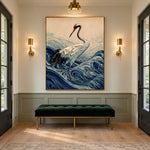 Crane Above Curling Waves - interior setting 6 - expressive contemporary art painting