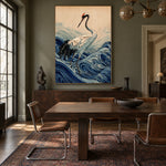 Crane Above Curling Waves - interior setting 7 - expressive contemporary art painting