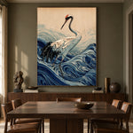 Crane Above Curling Waves - interior setting 8 - expressive contemporary art painting