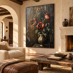 Crimson Poppies at Rest - oblique view - expressive contemporary art painting