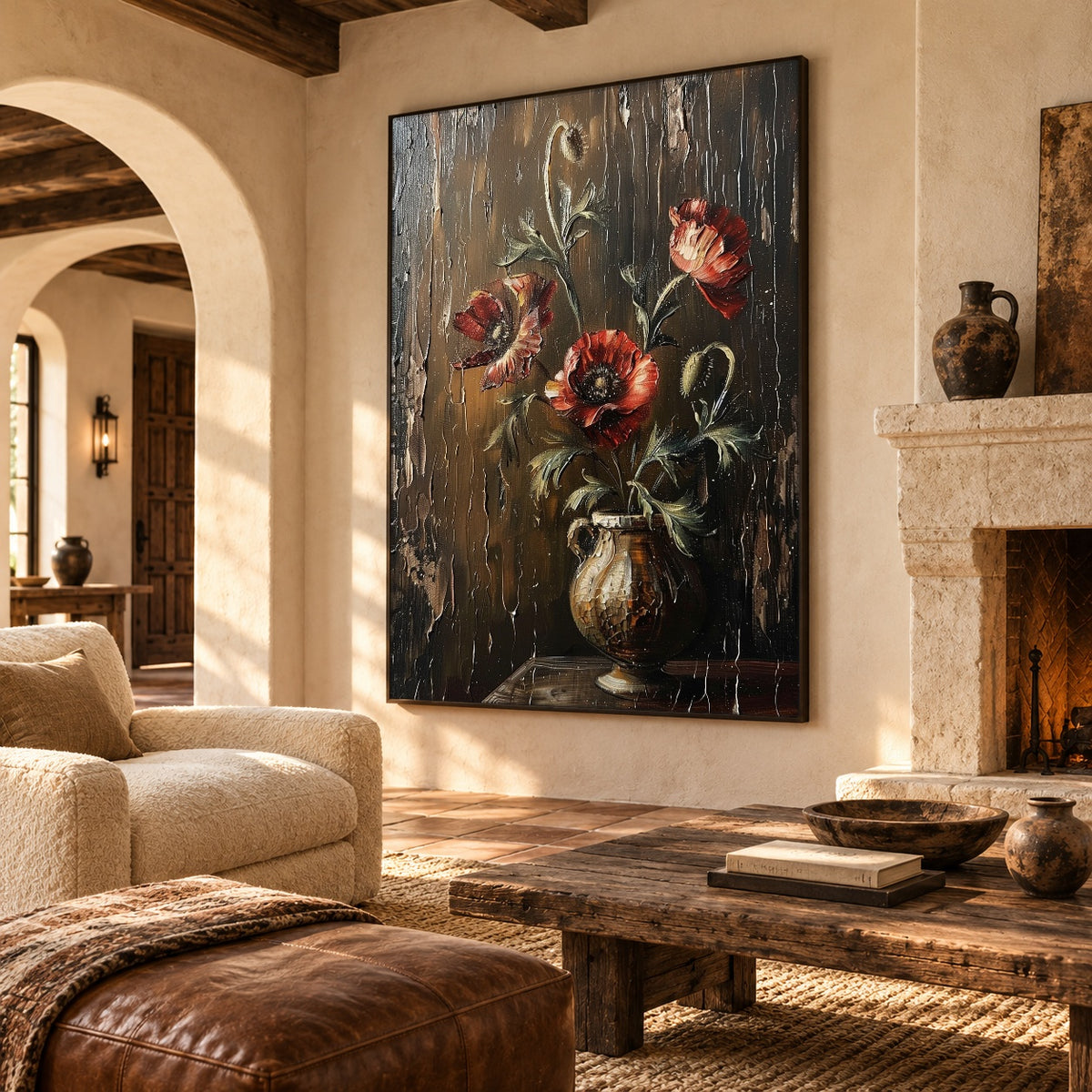 Crimson Poppies at Rest - oblique view - expressive contemporary art painting