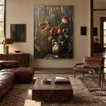 Crimson Poppies at Rest - interior setting 4 - expressive contemporary art painting