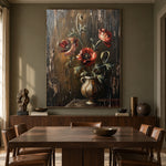 Crimson Poppies at Rest - interior setting 7 - expressive contemporary art painting