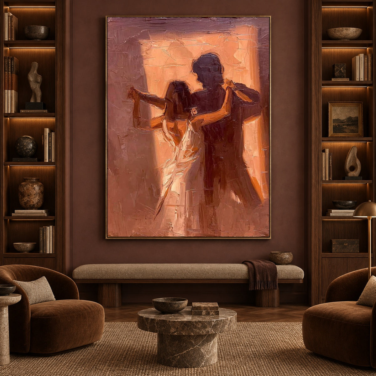 Dancing Past Sunset - front-view living-room hero - expressive contemporary art painting