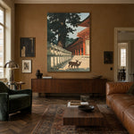 Deer Beyond Red Pillars - interior setting 5 - expressive contemporary art painting