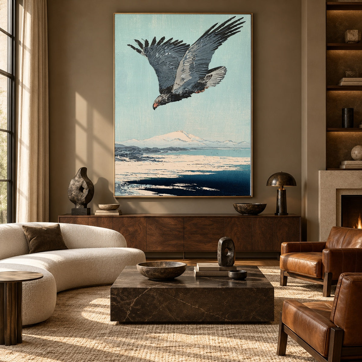 Eagle Above Open Water - front-view living-room hero - expressive contemporary art painting