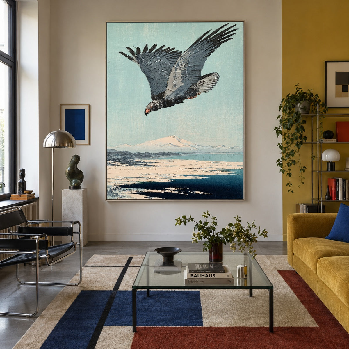 Eagle Above Open Water - interior setting 4 - expressive contemporary art painting