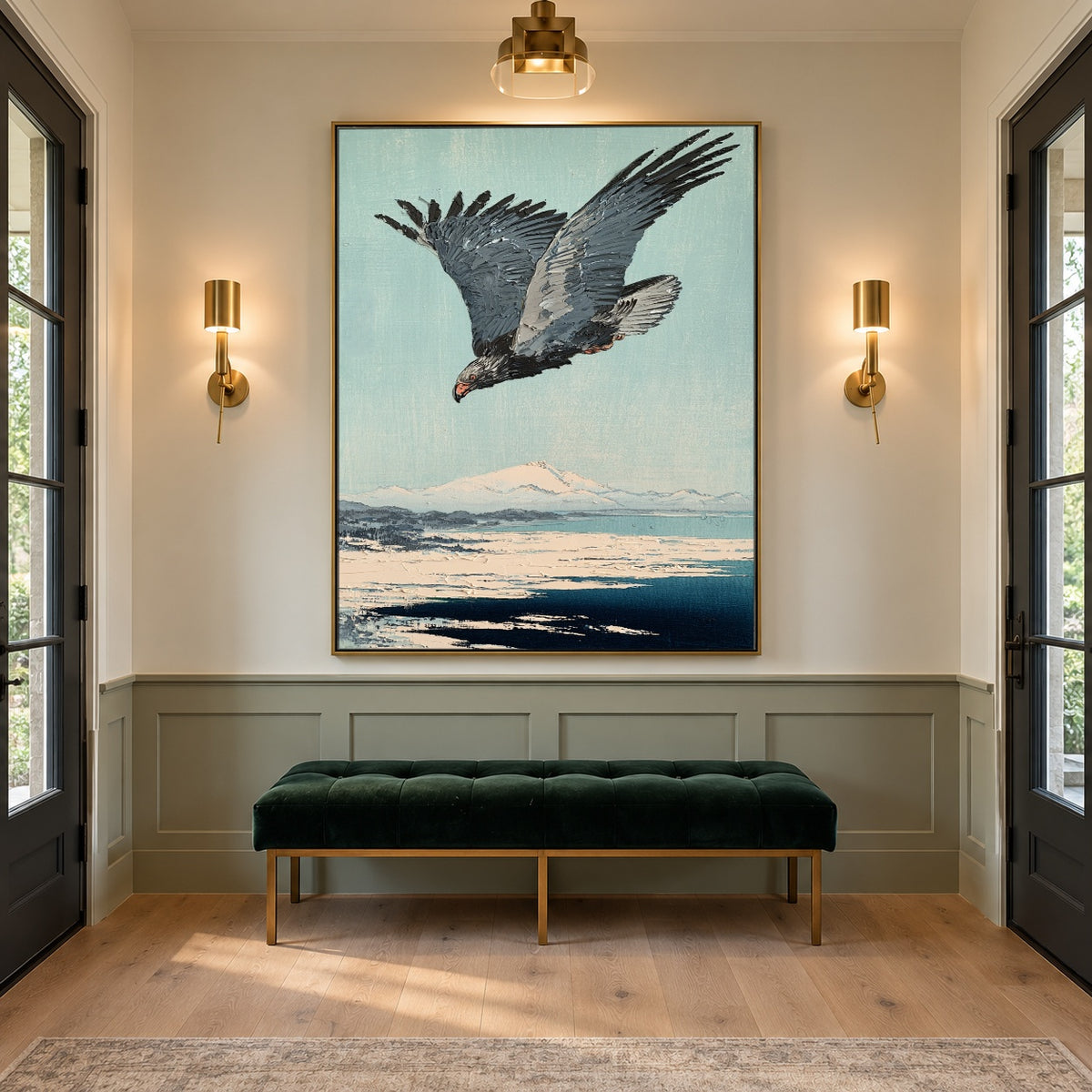 Eagle Above Open Water - interior setting 5 - expressive contemporary art painting