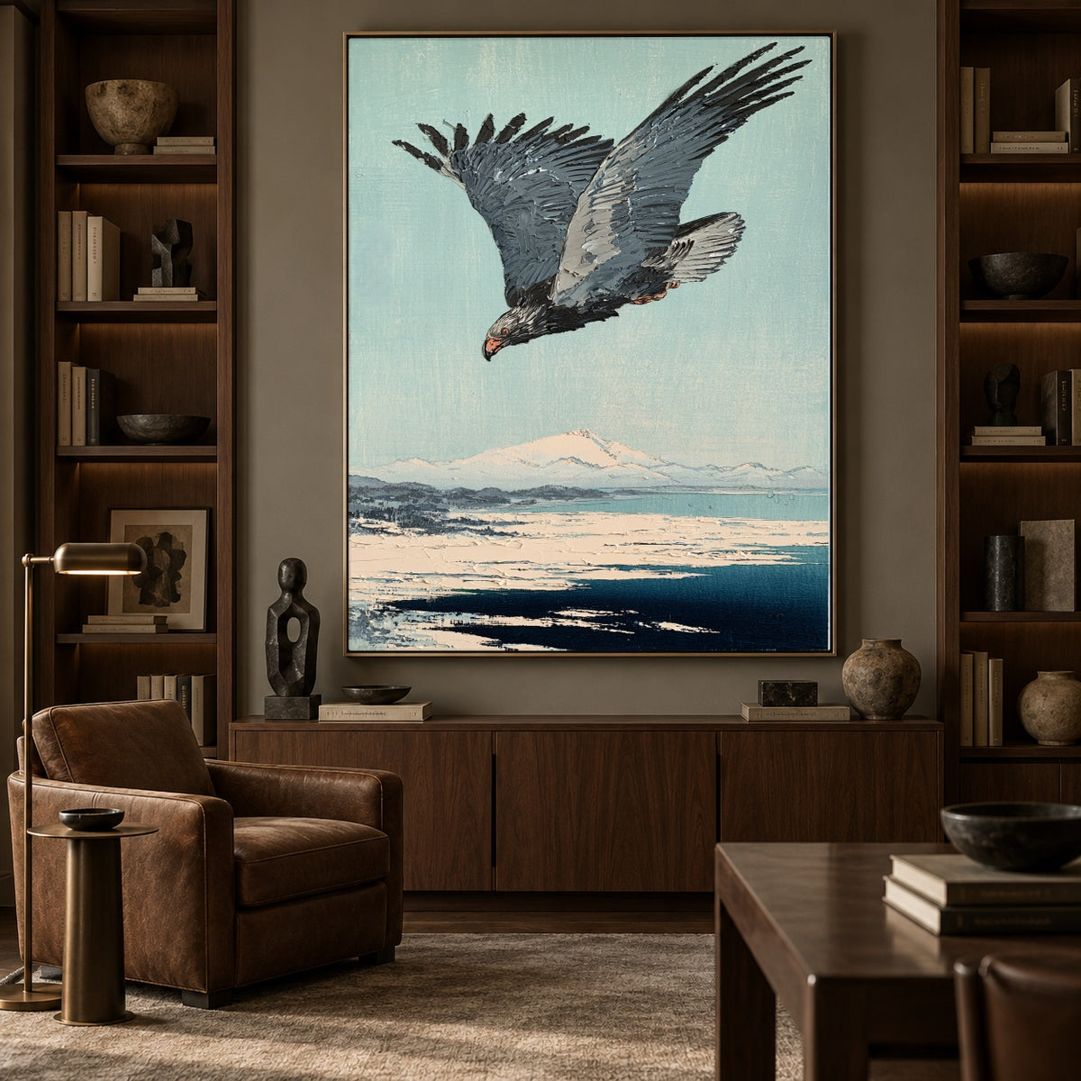 Eagle Above Open Water - interior setting 7 - expressive contemporary art painting