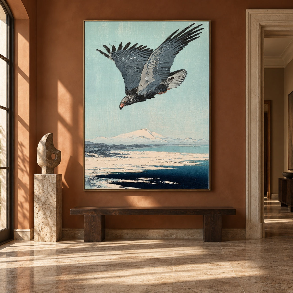 Eagle Above Open Water - interior setting 8 - expressive contemporary art painting