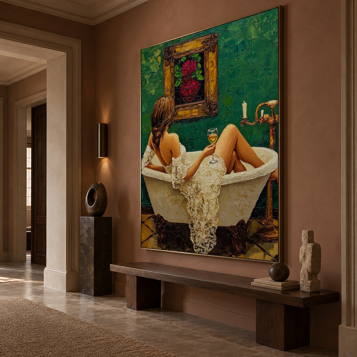 Emerald Bath Ritual - oblique view - expressive contemporary art painting