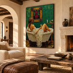 Emerald Bath Ritual - interior setting 3 - expressive contemporary art painting