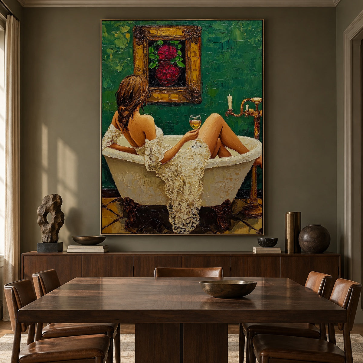 Emerald Bath Ritual - interior setting 6 - expressive contemporary art painting