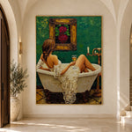 Emerald Bath Ritual - interior setting 8 - expressive contemporary art painting