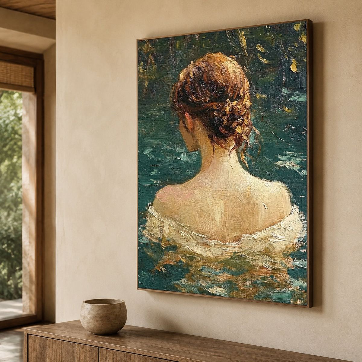 Emerald Water Reverie - oblique view - expressive contemporary art painting