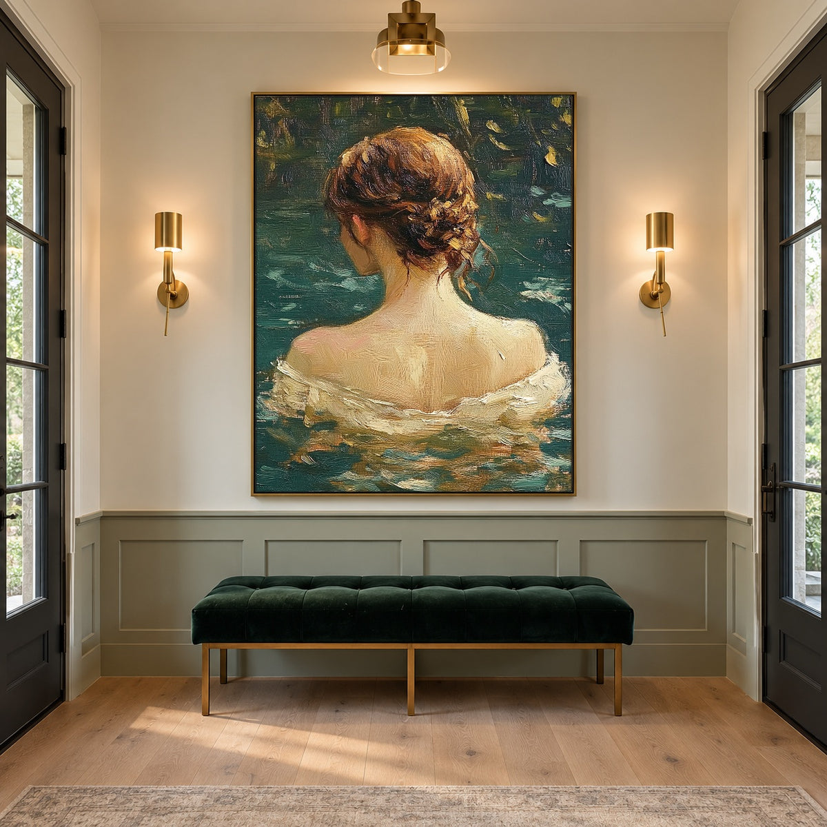 Emerald Water Reverie - interior setting 4 - expressive contemporary art painting
