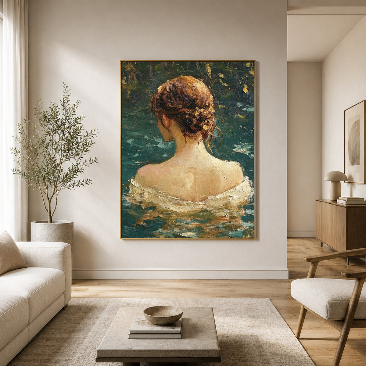 Emerald Water Reverie - interior setting 6 - expressive contemporary art painting