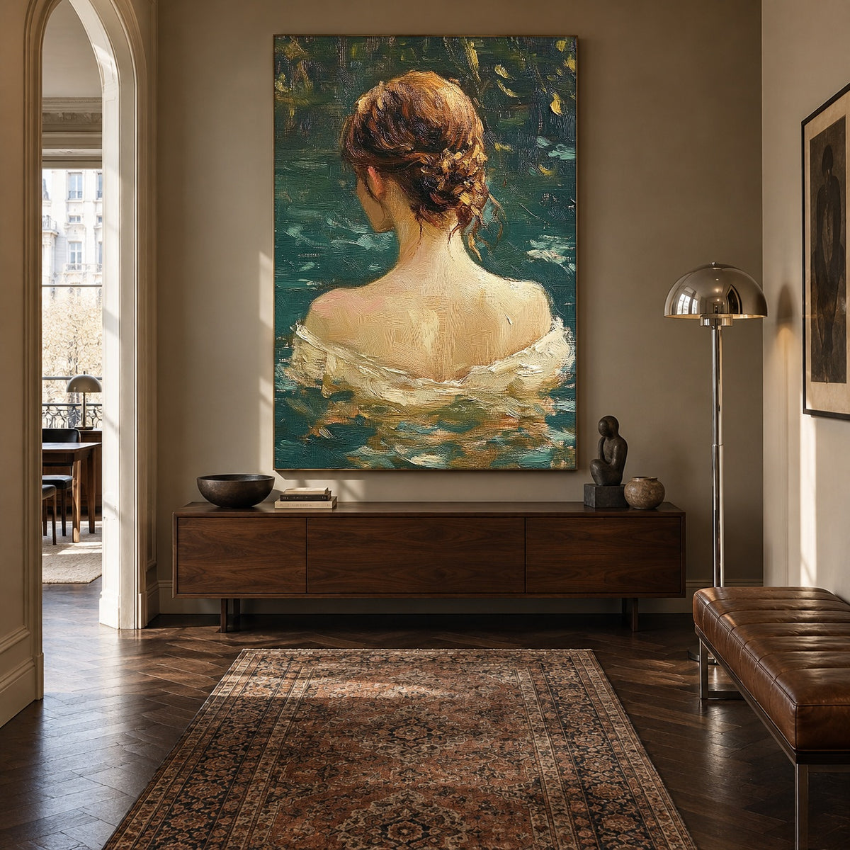 Emerald Water Reverie - interior setting 7 - expressive contemporary art painting