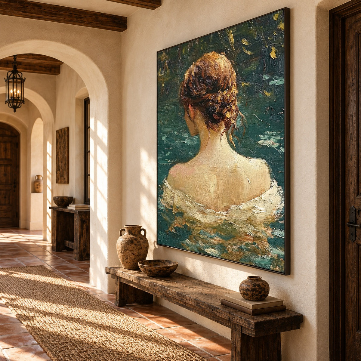 Emerald Water Reverie - interior setting 8 - expressive contemporary art painting