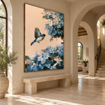 Flight Through Blue Blossoms - oblique view - expressive contemporary art painting