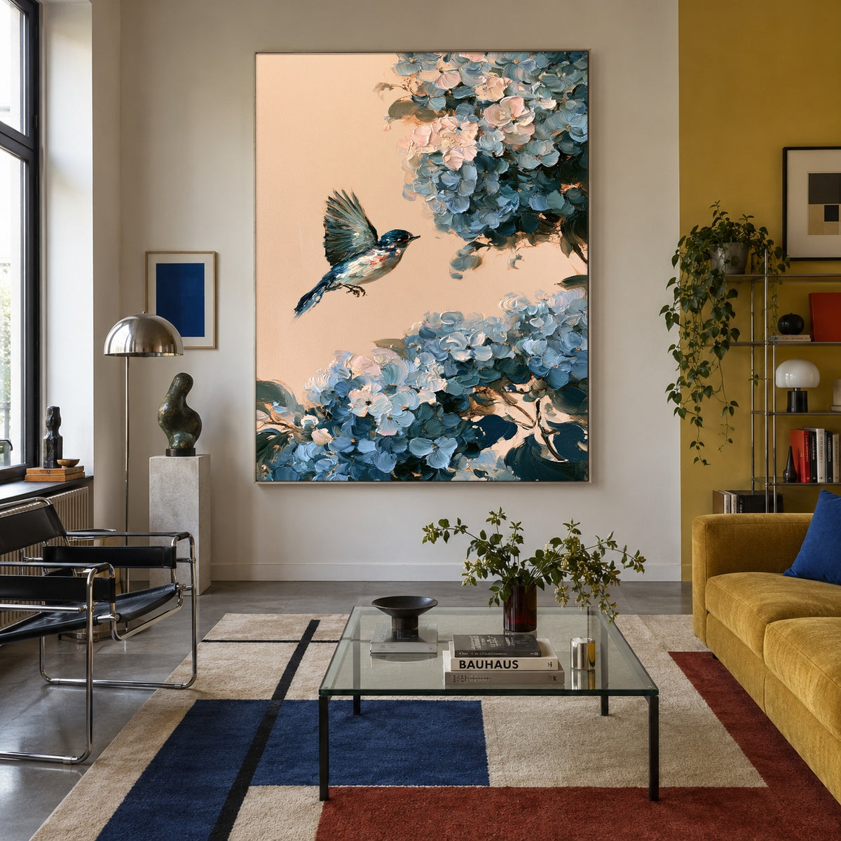 Flight Through Blue Blossoms - interior setting 5 - expressive contemporary art painting