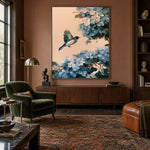 Flight Through Blue Blossoms - interior setting 7 - expressive contemporary art painting