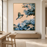 Flight Through Blue Blossoms - interior setting 8 - expressive contemporary art painting