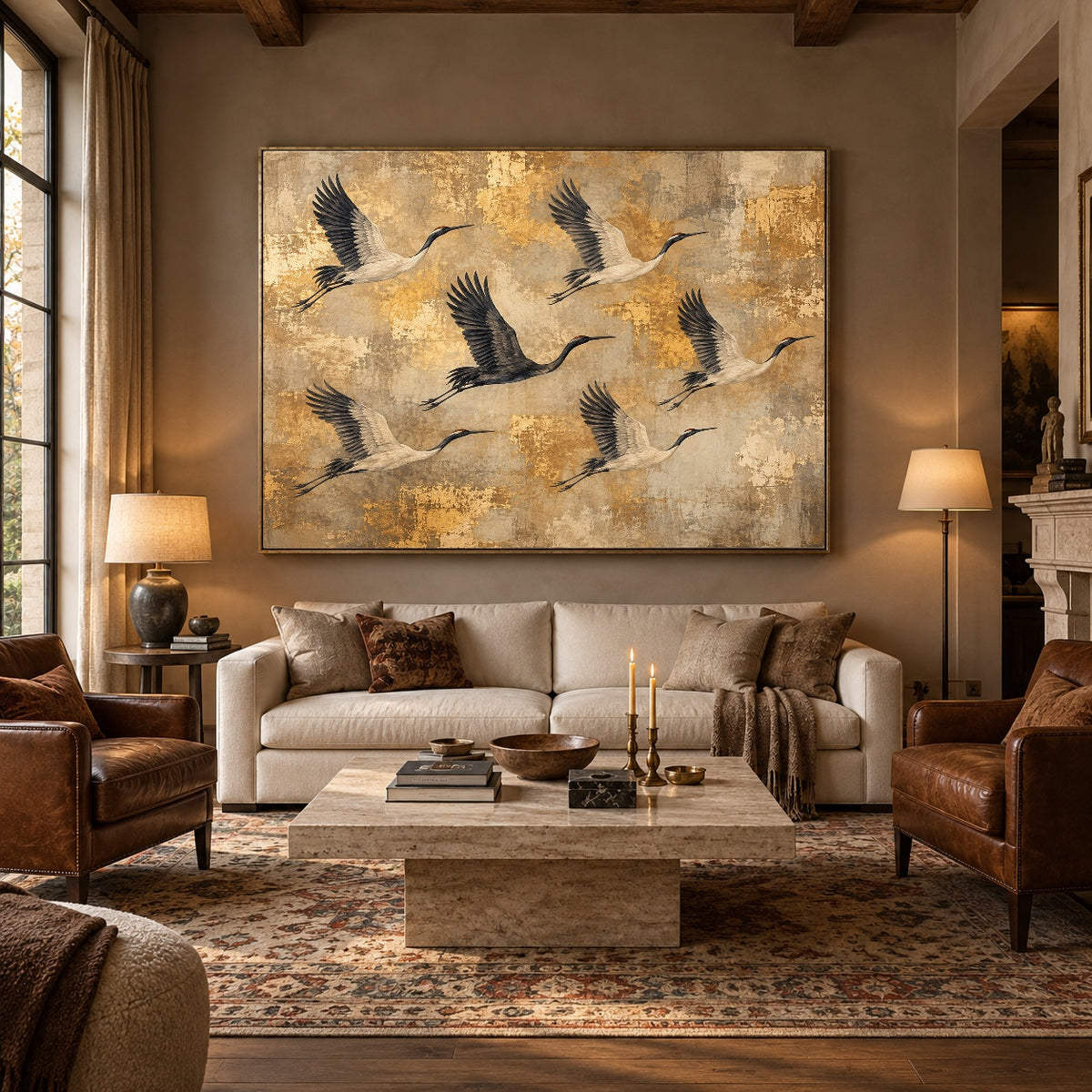 Gold Above the Silence - interior setting 03 - expressive contemporary art painting