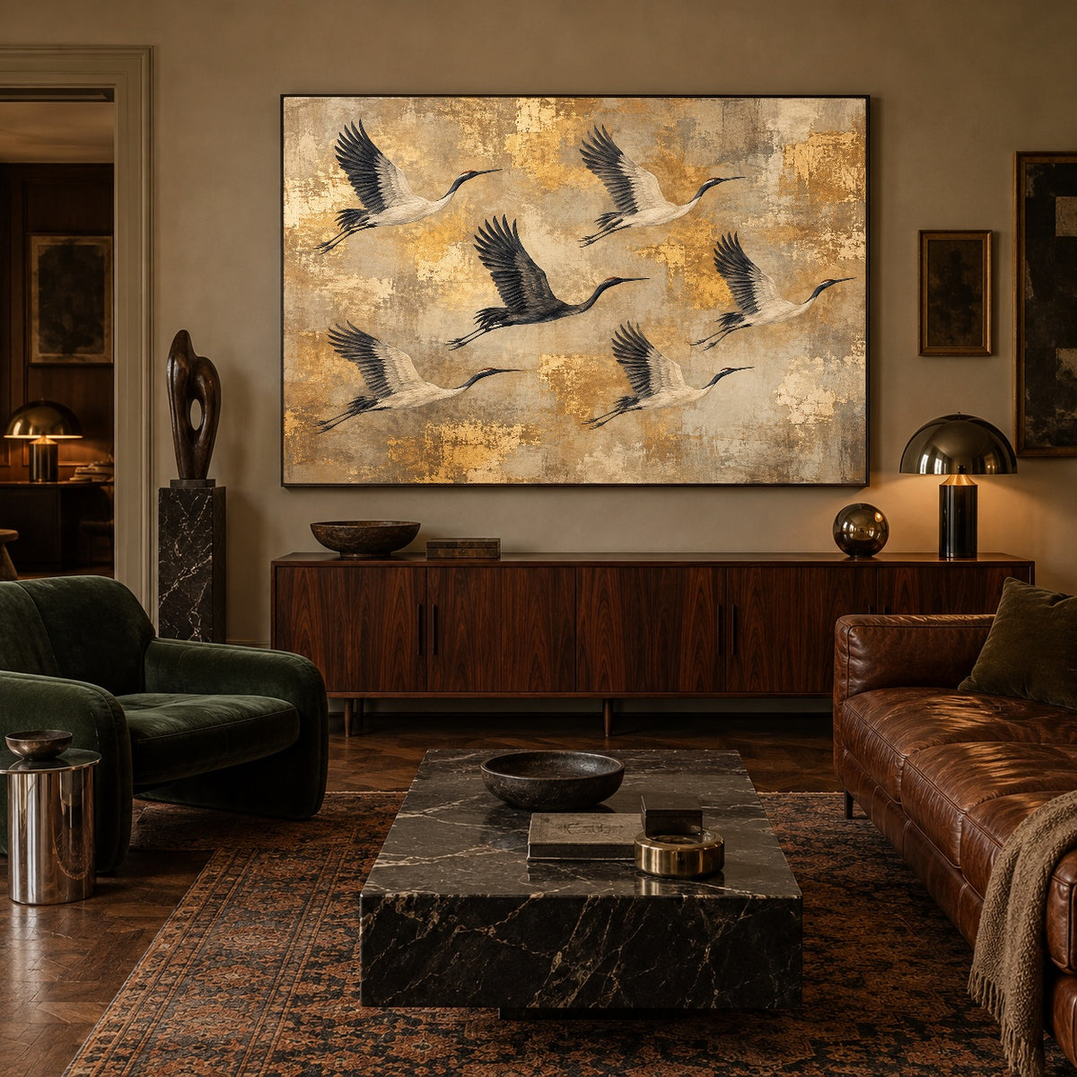 Gold Above the Silence - interior setting 06 - expressive contemporary art painting