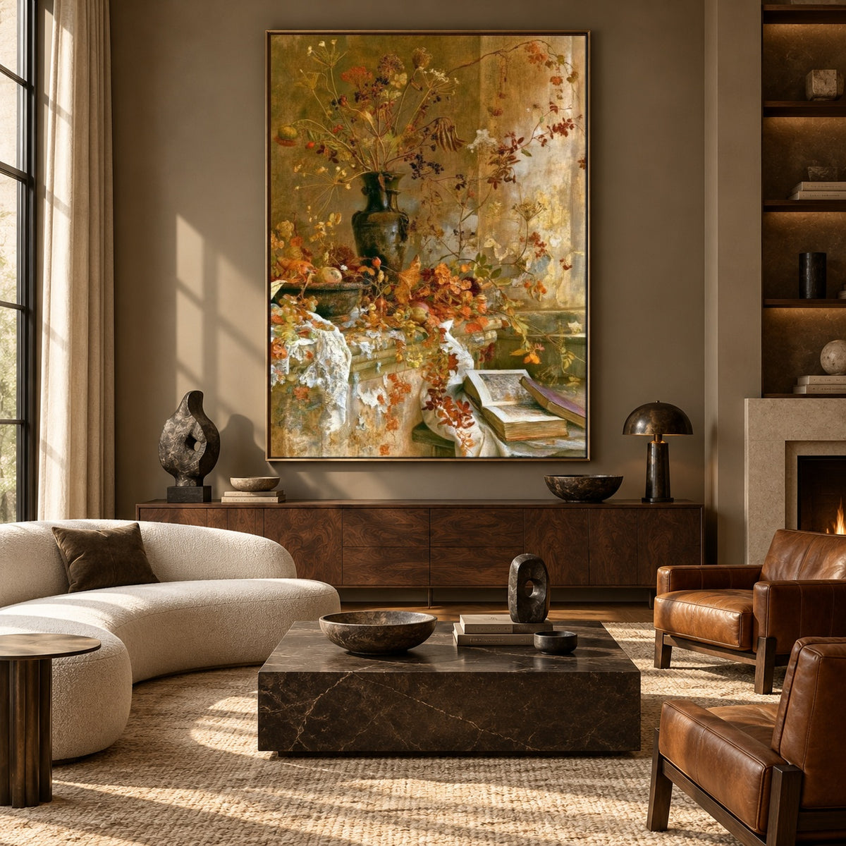 Golden Branches Familiar Pages - front-view living-room hero - expressive contemporary art painting