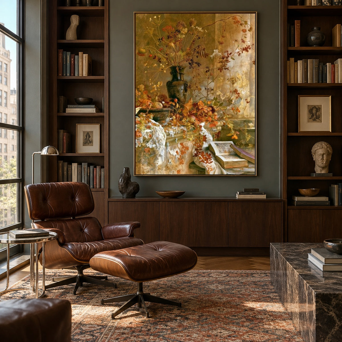 Golden Branches Familiar Pages - interior setting 3 - expressive contemporary art painting