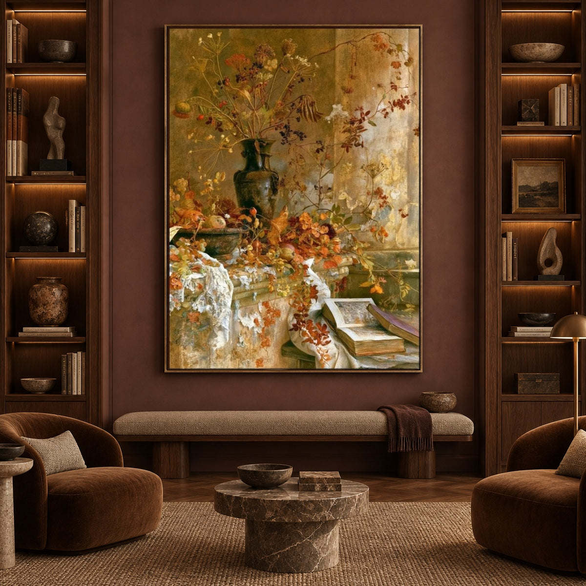 Golden Branches Familiar Pages - interior setting 5 - expressive contemporary art painting