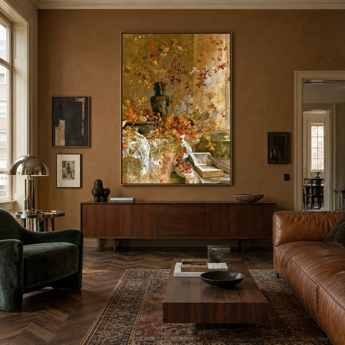 Golden Branches Familiar Pages - interior setting 7 - expressive contemporary art painting