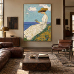 Golden Flowers Ocean Air - interior setting 4 - expressive contemporary art painting