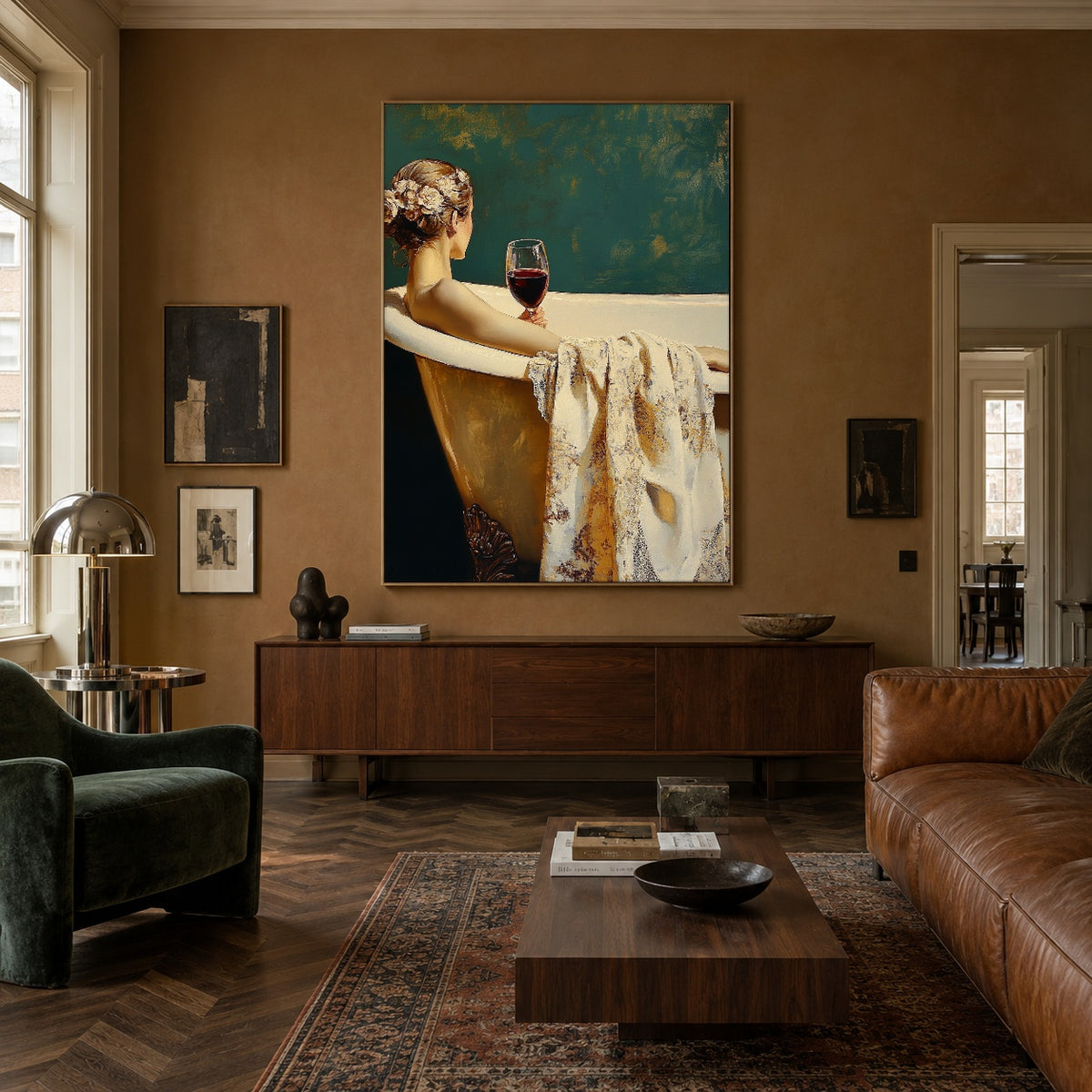 Held by Evening - interior setting 3 - expressive contemporary art painting