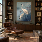 Herons in Blue Reeds - interior setting 4 - expressive contemporary art painting