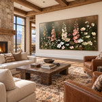 Hollyhock Evening Chorus - oblique view - expressive contemporary art painting