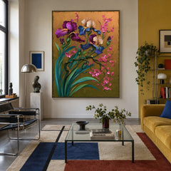 Iris in Amber Air - front-view living-room hero - expressive contemporary art painting