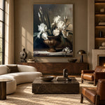 Ivory Iris Bronze Bowl - front-view living-room hero - expressive contemporary art painting